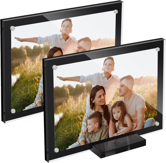 2 Pack Acrylic Magnetic Picture Frame 5x7, Clear Frame for Horizontal Vertical Tabletop Display, Black Photo Frame Magnets for Fridge