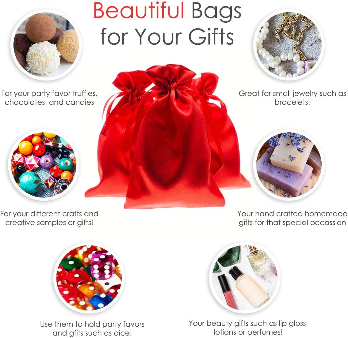 6" x 9" Red Satin Gift Bags, Jewelry Bags, Wedding Favor Drawstring Baby Shower Christmas 50 per Pack