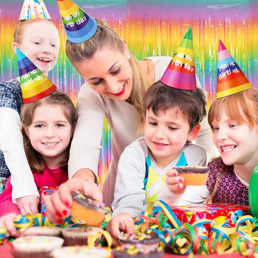 BEISHIDA 2 Pack Light Rainbow Foil Fringe Curtain Assorted Colorful Tinsel Metallic Curtains Photo Backdrop for Birthday Party Wedding Engagement Bridal Shower (3.28 x 6.56 ft)