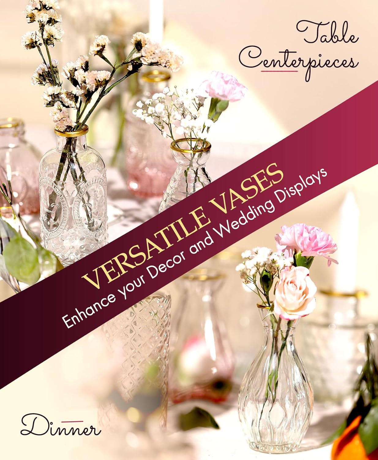 Premium Heirloom Hills Bud Vases for Home Decor, Crystal Clear Glass Flower Vase Set of 30 with Hand-Painted Gold Rims, Small Vases for Centerpieces and Wedding Decorations (Clear, Set of 30)