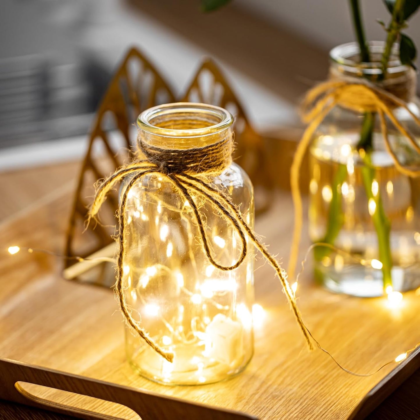 Vintage Glass Vases, Mason Jars for Centerpieces, Farmhouse Mason Jar Vase with Rope Design, Centerpiece Vases for Table, Wedding & Home Decor (6)