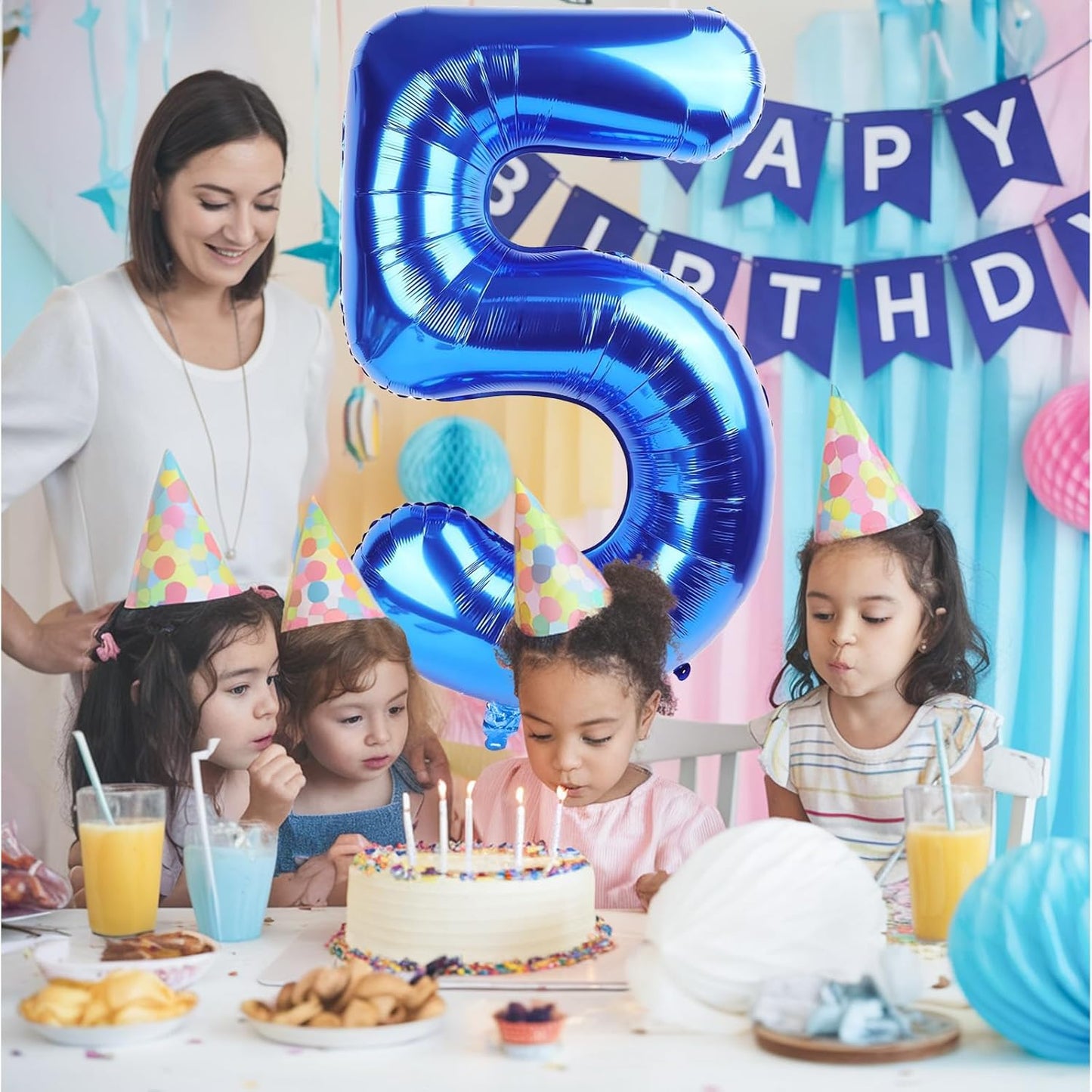 Navy Blue Balloon Number 5, 40 Inch Large Self Inflating Foil Mylar Number Balloons 0-9 for Boys Women, Dark Royal Blue Digital 5 Helium Balloon for Men 5th Birthday Decorations Graduation 2025 Party