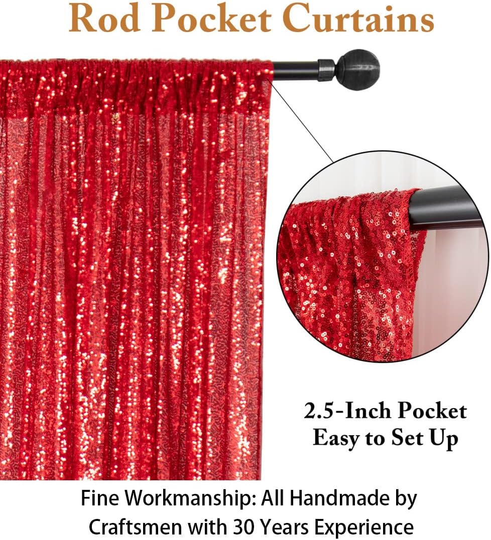 ShinyBeauty Sparkling Red Sequin Fabric Photography Backdrop 5FTx10FT | Glitter Birthday Party Decor, Studio Background for Events & Holiday Photo Booths
