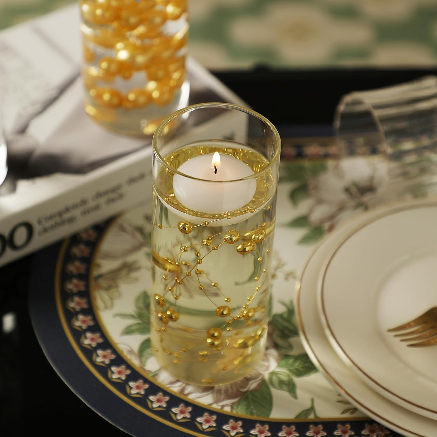 Set of 12 Glass Cylinder Vases for Centerpieces with 8 Pack Vase Filler 12 Pearl String 24 White Floating Candles for Table Centerpieces for Wedding Party Home Decor 5, 6, 8 Inch