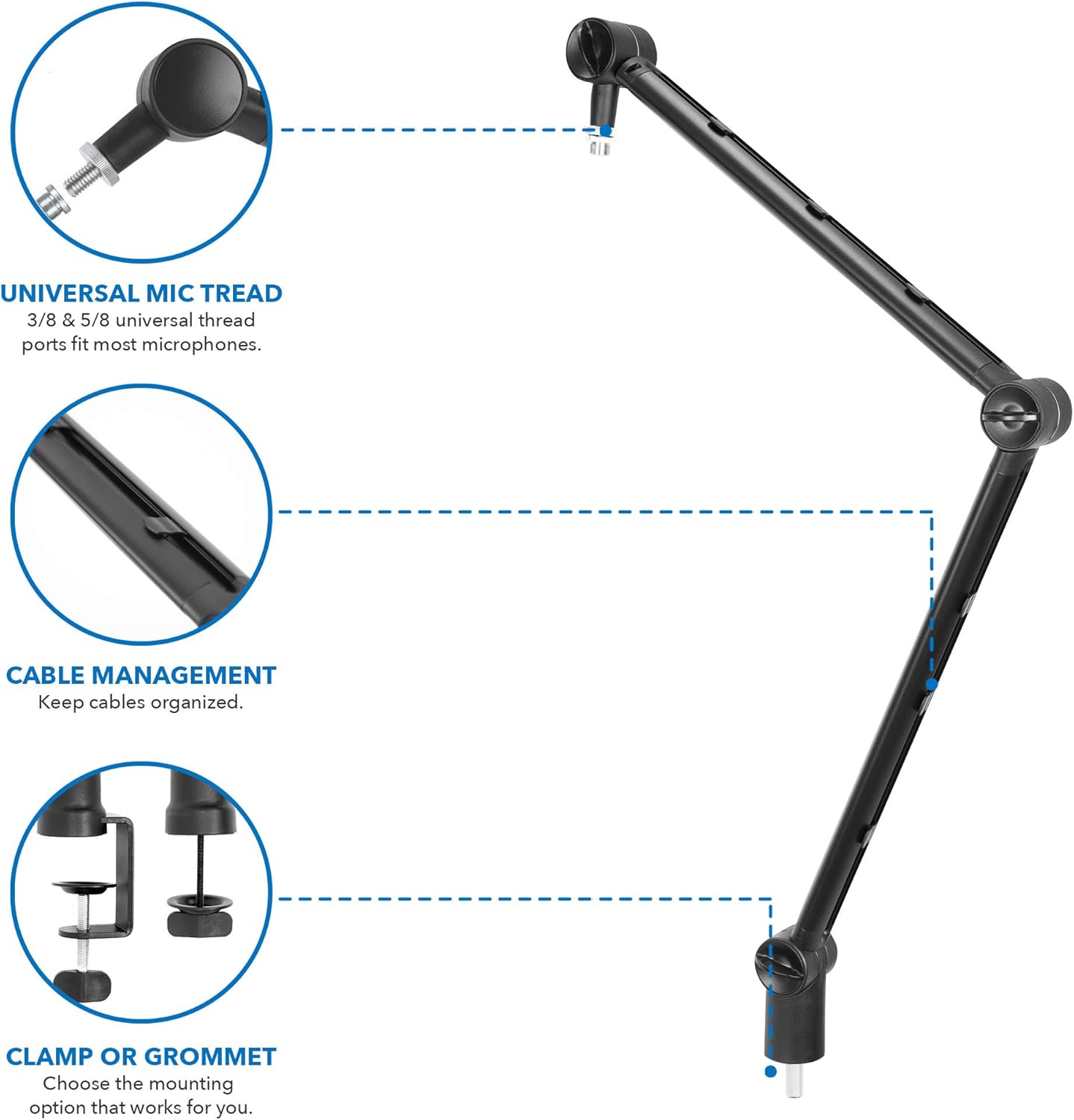 MOUNT-IT! Adjustable Microphone Boom Arm [3/8’’ to 5/8’’ Screw Adapter] Suspension Scissor Mic Stand, Desk Mount For Blue Snowball, Yeti, & Other Studio and Gaming Microphones (With Cable Management)