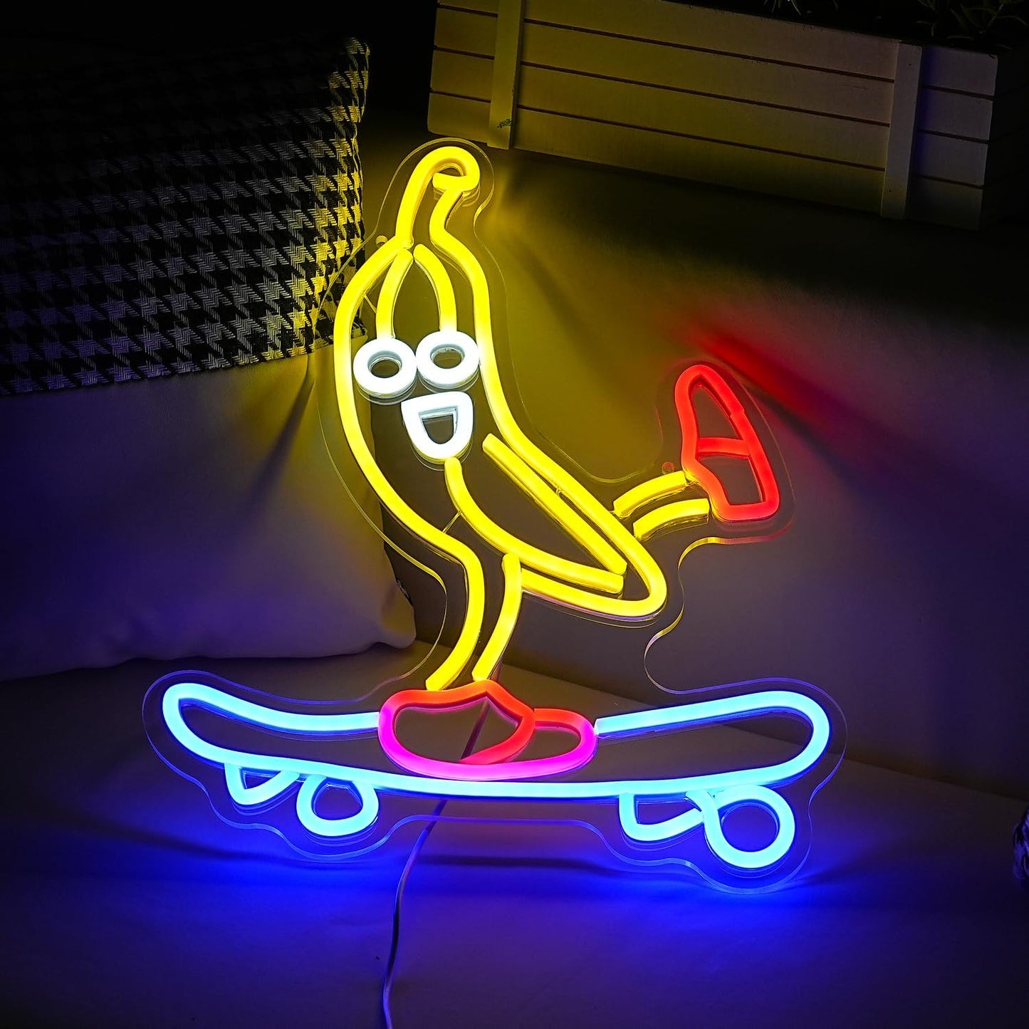 Skateboard Banana Neon Sign Cool Slide Banana LED Neon Light Dimmable Banana Light Up Sign for Shop Bedroom Party Bar Art Wall Decoration(16.3"*13")