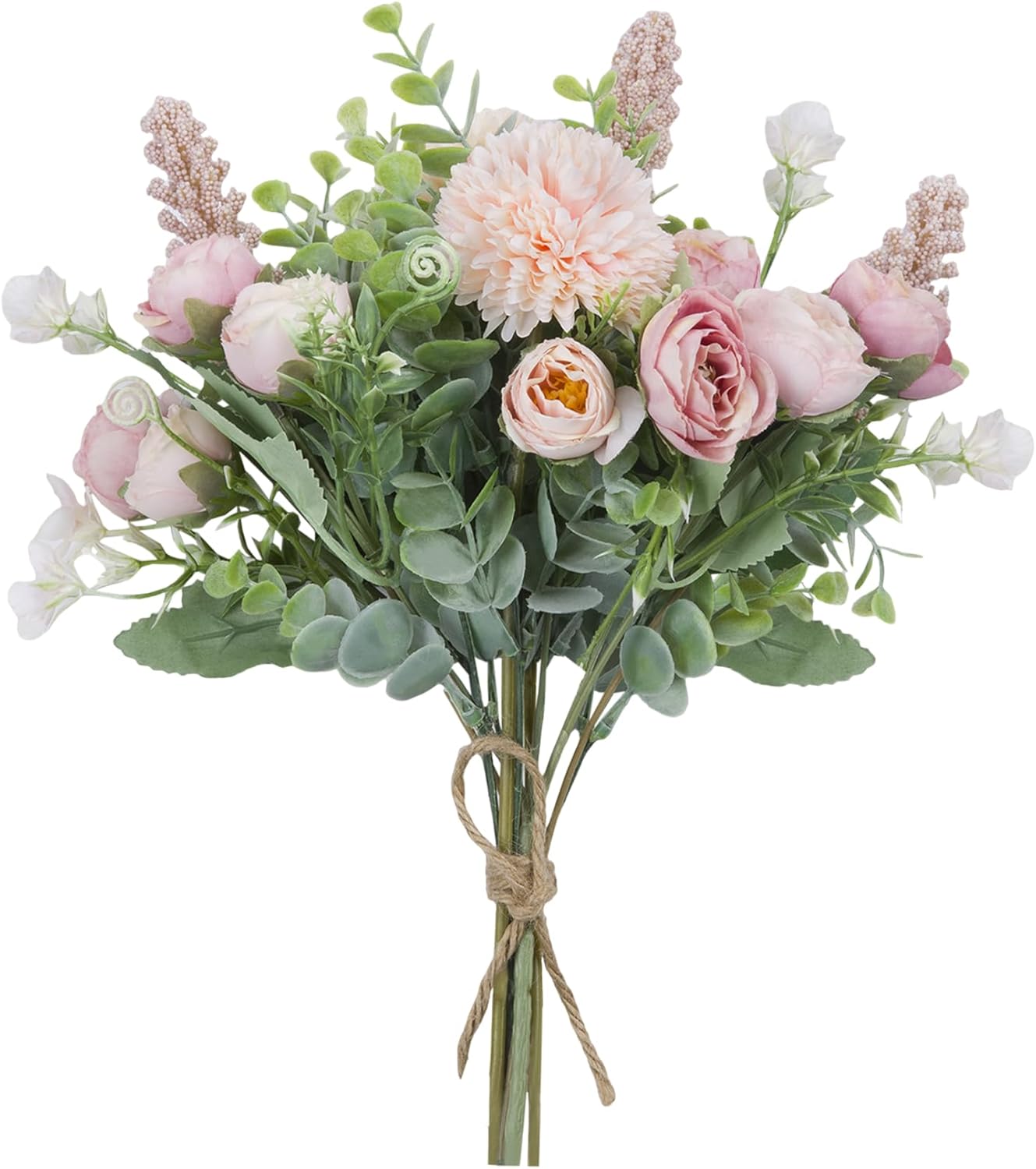 Meldel 3Pcs Rose Bouquet Pink Artificial Flowers Eucalyptus Plants Fake Silk Flower Arrangements Wedding Bouquets Decorations Plastic Floral Table Centerpieces for Home Kitchen Garden Party Decor