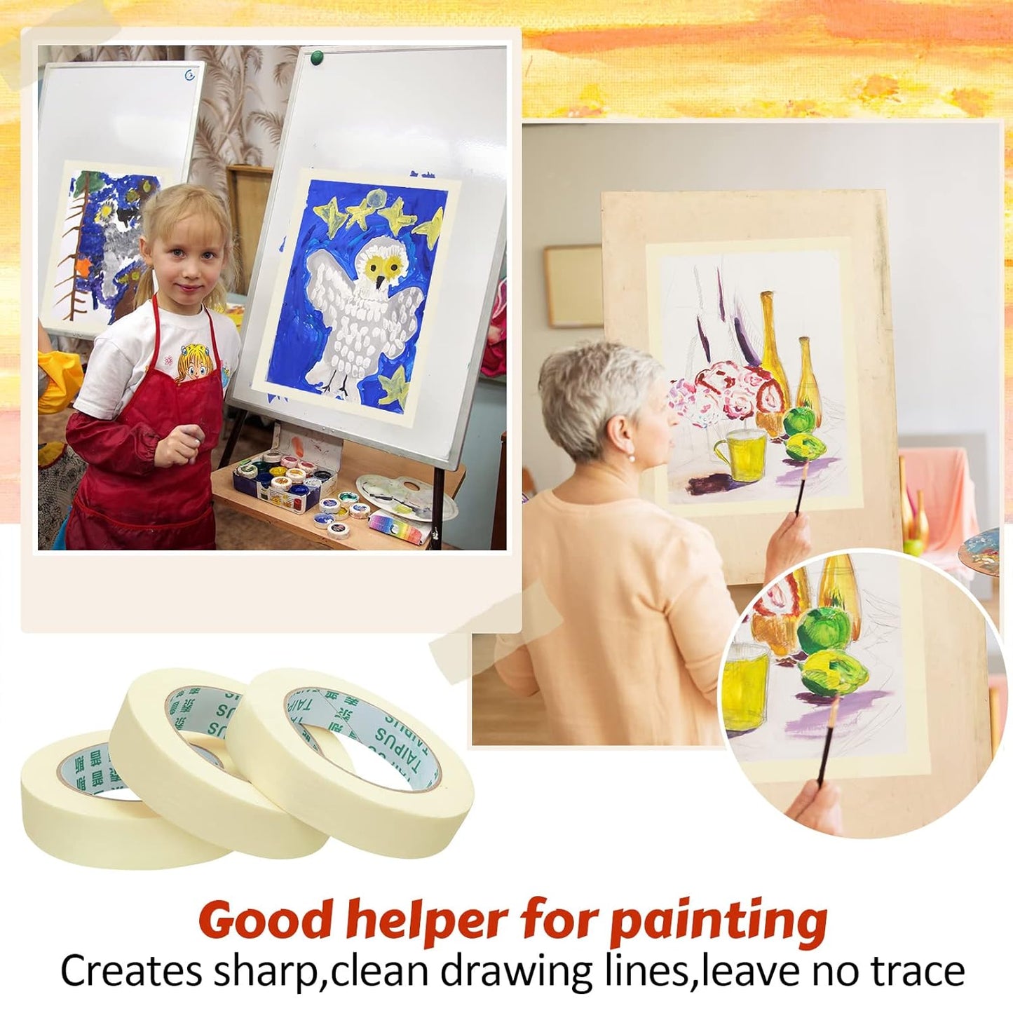 Masking Tape Bulk General Purpose Masking Painting Tape 55 Yards for Painting Home Office School Stationery Arts Crafts Basic Use, Easy Removal(30 Rolls,1 Inch)