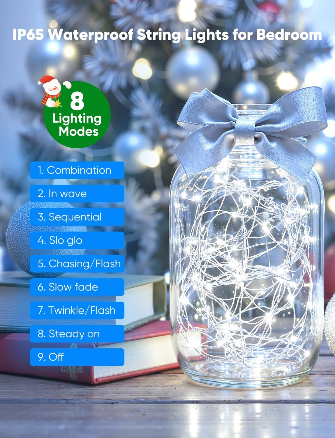 Minetom 20 Pack Fairy Lights Battery Operated String Lights, 8 Modes & Timer, 7ft 20LED White Waterproof Silver Wire Twinkle Lights, Firefly Starry Moon Lights for Mason Jars DIY Christmas Wedding
