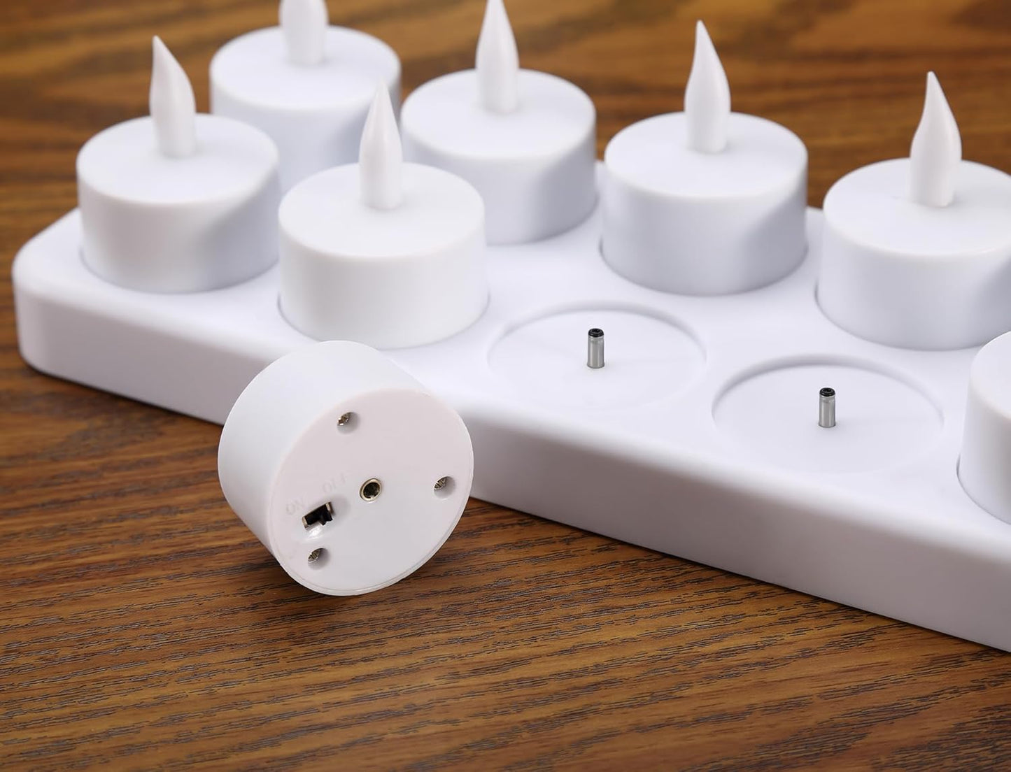 WoneNice USB Rechargeable Flameless Candles, 12 Pack LED Tea Lights with Charging Dock & AC Adapter, Safe Battery Operated Fake Votive for Wedding Christmas Lanterns Emergency Home Decor