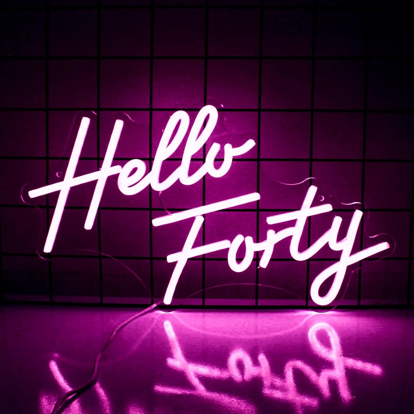 Hello Forty Neon Sign 40th Birthday Dimmable Neon Sign Pink Letters Neon Lights For Bedroom Decor USB Hanging Sign For Home Apartment Office Beauty Salon Decor