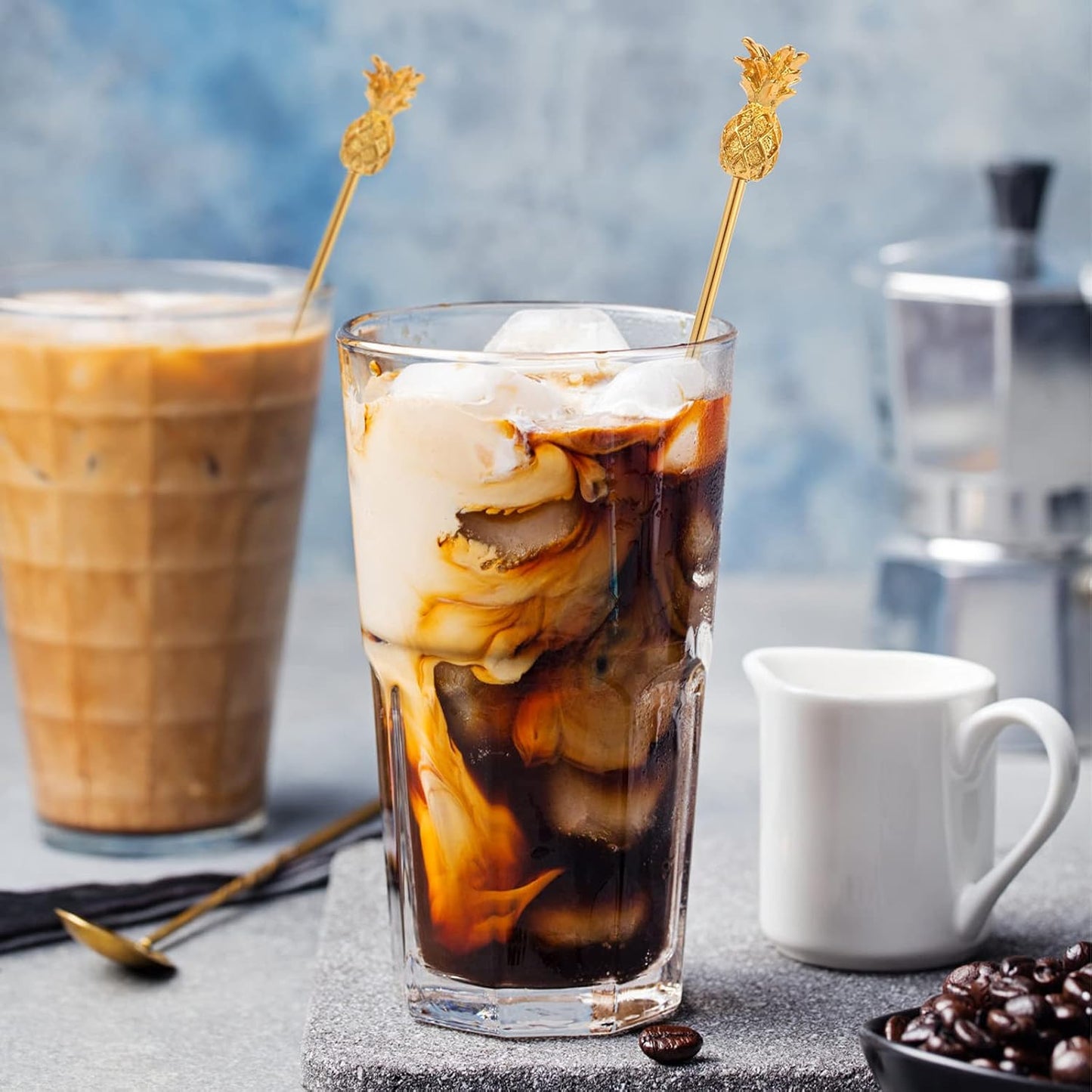 Pineapple Drink Stirrer Sticks Stainless Steel Coffee Beverage Stirrers，Set of 4 Cocktail Swizzle Stick,7.28", Gold