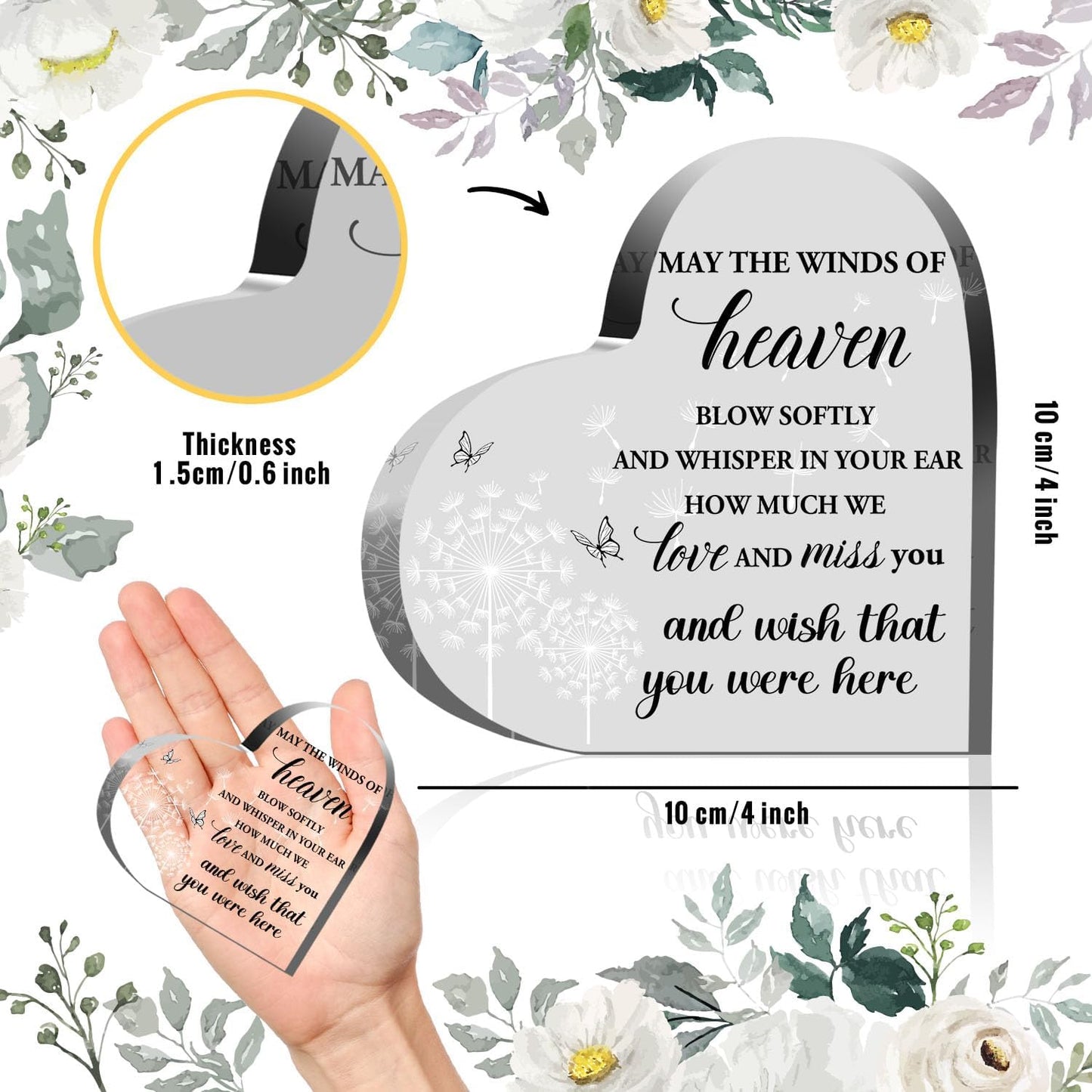 Sympathy Gifts for Loss of Love One, Memorial Gifts for Family Women Man, In Memory of Love One Acrylic Heart Plaque, Bereavement Condolences Grief Gifts, Funeral Remembrance Decor Ornament Sign