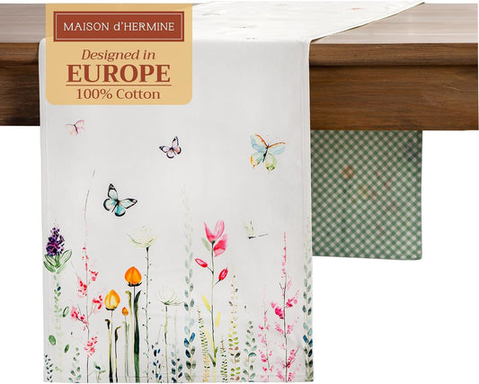 Maison d' Hermine Table Runner 100% Cotton Double Layer Table Runners 108 inches Long Decorative for Home Kitchen Dining Party Wedding Bridal Shower Spring Summer (Botanical Fresh, 14.50" x 108")