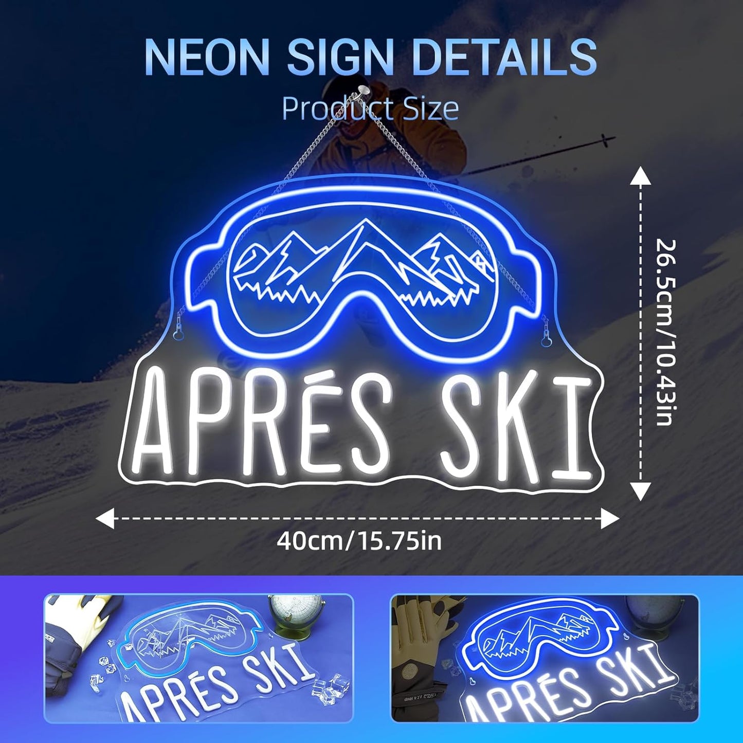 Ski Goggles Neon Sign Skiing Neon Signs for Wall Decor Winter Led Neon Light Sign for Bedroom Skiing Enthusiast Party Snow Equipment Store Shop