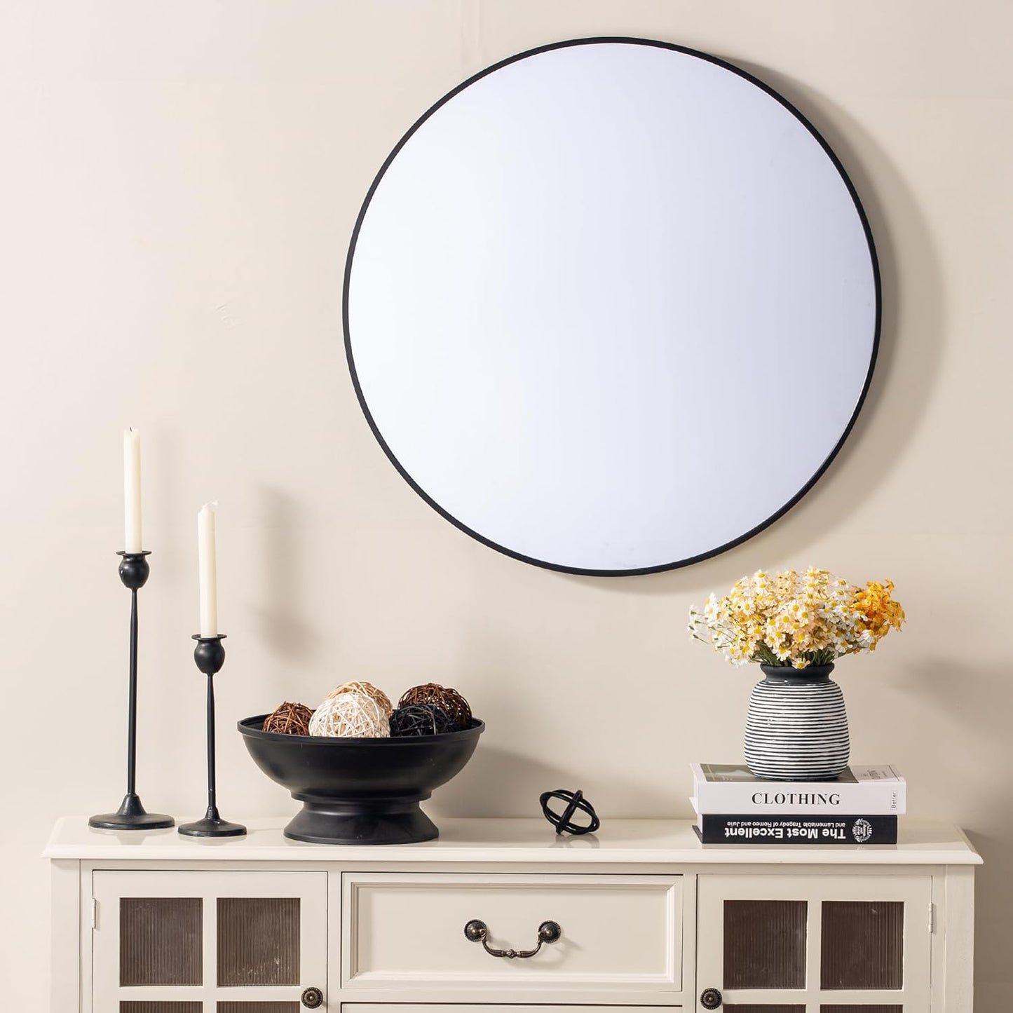 Ceramic Rustic Vase, Small Flower Farmhouse Vases Home Decor, 6“ Short Pottery Decorative Pampas Vase for Table Living Room Entryway Mantel Bookshelf Bedroom Bathroom Kitchen-Black