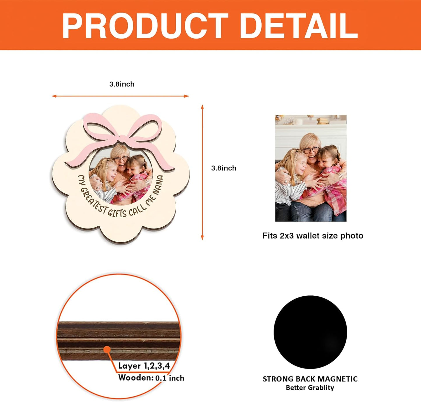 Magnetic Picture Frames - MY GREATEST GIFTS CALL ME NANA - Christmas Gift Birthday Gift for Grandma - Unique Magnet Photo Frame For Women - Magnetic Frames for Refrigerator, Locker & More