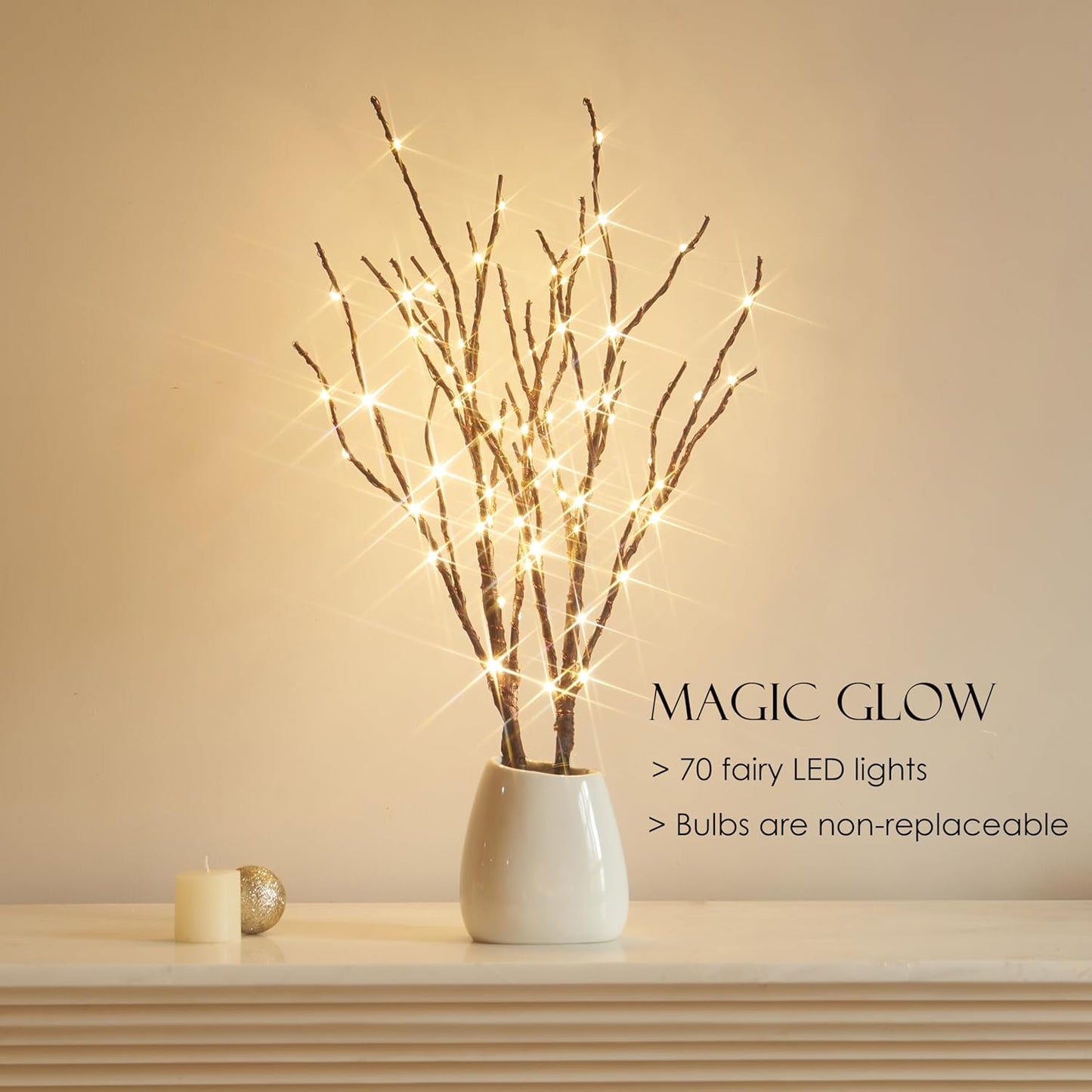 BAOLITVINE Lighted Willow Branches with Timer 70 Fairy Lights 18IN, Brown Twig Branch Lights for Indoor Outdoor Home Fireplace Christmas Decorations