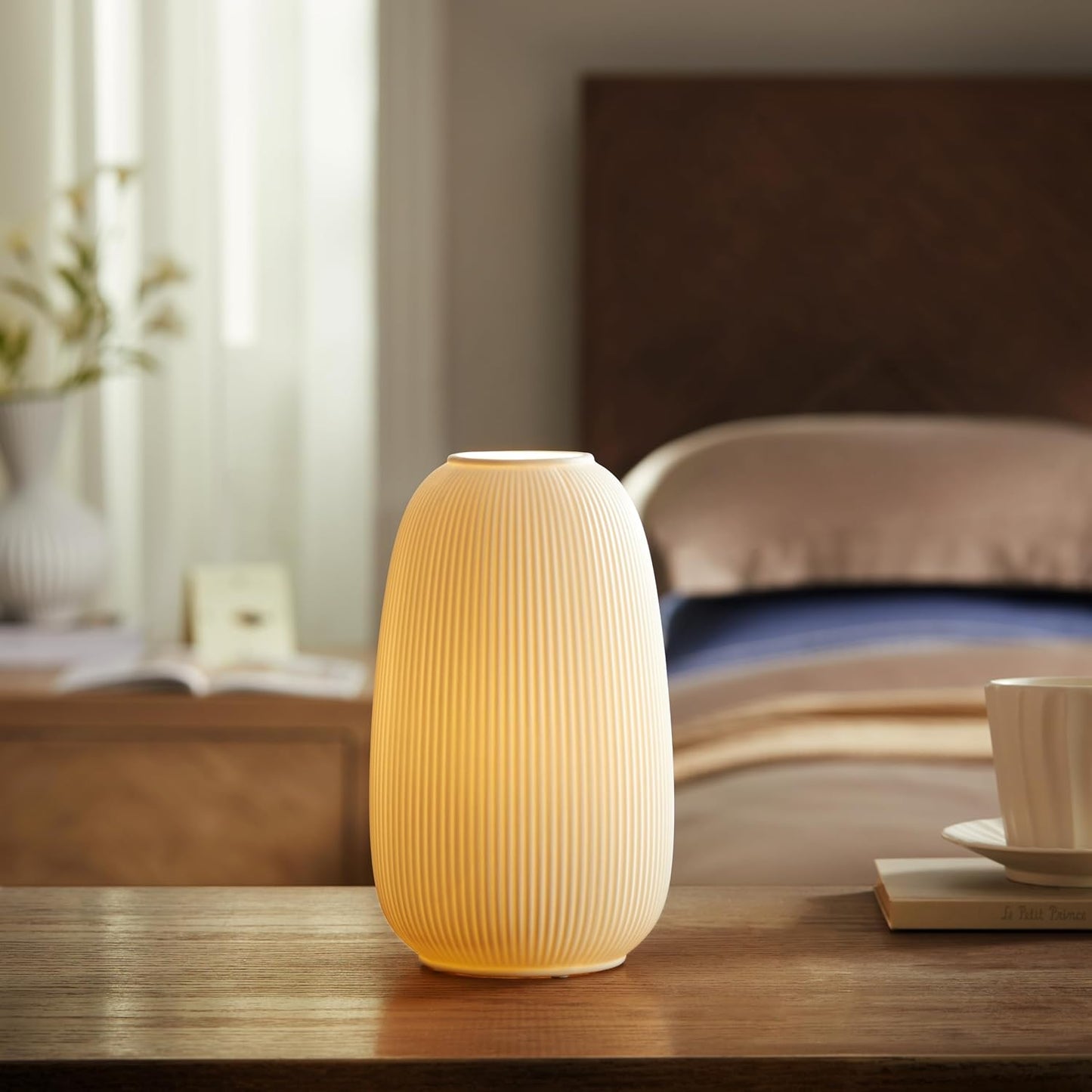 RONDURE 9.5" Modern Ceramic Table Lamp, Modern Bedside Lamps for Bedroom, Living Room and Nightstand, White Translucent Ceramic Shade, Warm Ambient Lighting, Home Decor