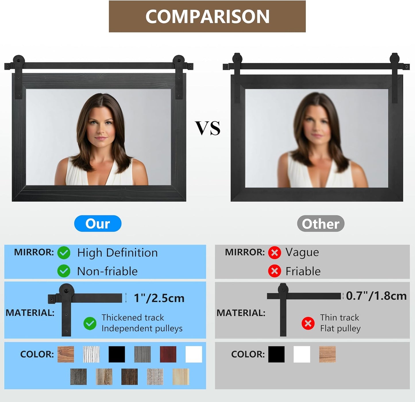 COGOOD Farmhouse Bathroom Mirror - 45 x 30 Large Rectangle Barn Door Mirror for Vanity, Bedroom, Living Room Wall Decor (Black)