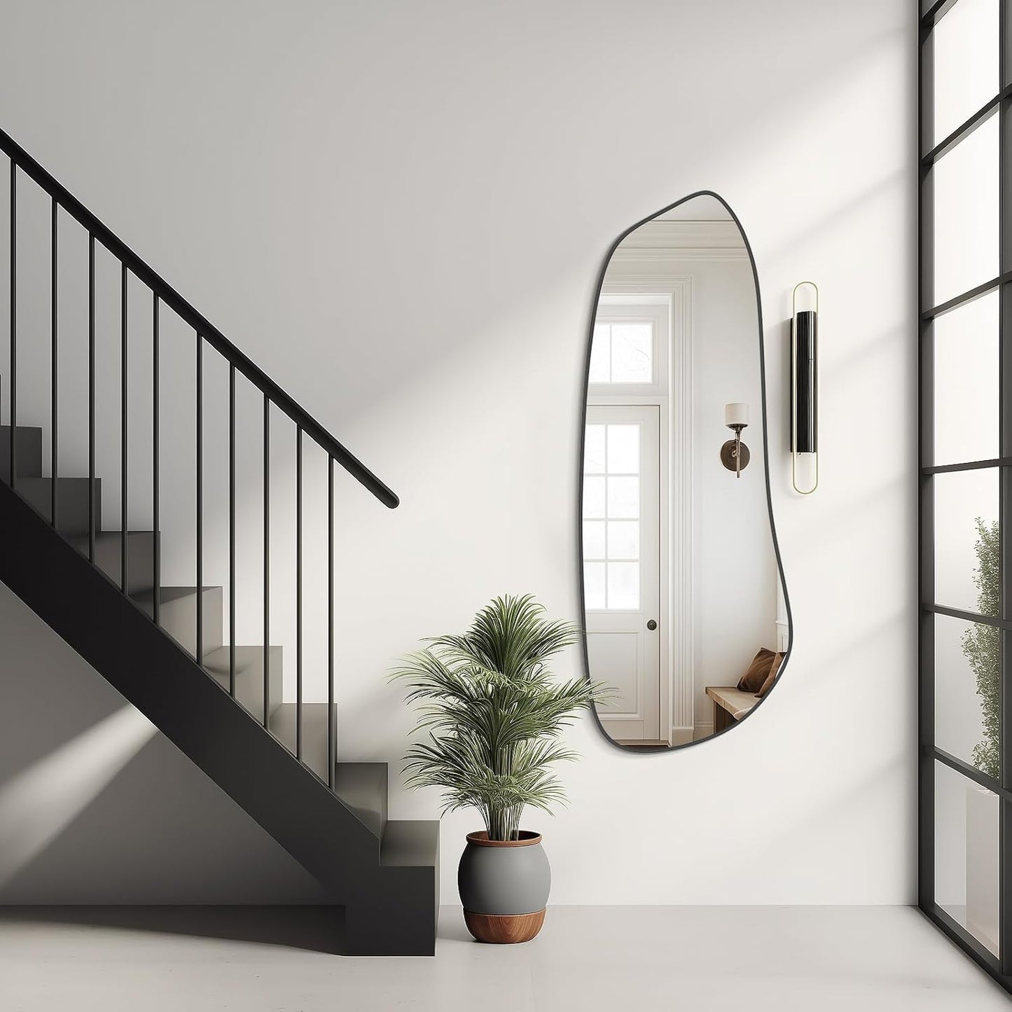 WallBeyond Irregular Wall Mirror, Asymmetrical Mirror Wall Mounted with Black Framed for Living Room, Bathroom, Bedroom, Entryway Wall Decor, 46"×18", Black