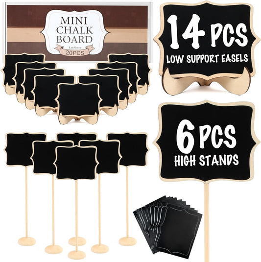 LotFancy 20 Pack Mini Chalkboard Signs with Support Easels and 10 Extra Stickers, Food Labels for Party Buffet Table, Weddings, Table Numbers, Message Board and Event Decorations