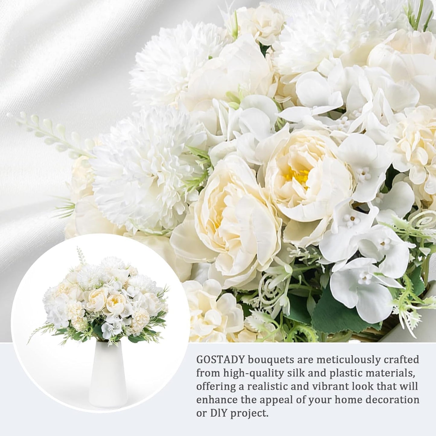 12 Packs Peonies Artificial Flowers,Silk Artificial Peonies Flowers Fake Peony Faux Floral Arrangements Bouquet for Centerpiece Table Wedding Party Home Decor White