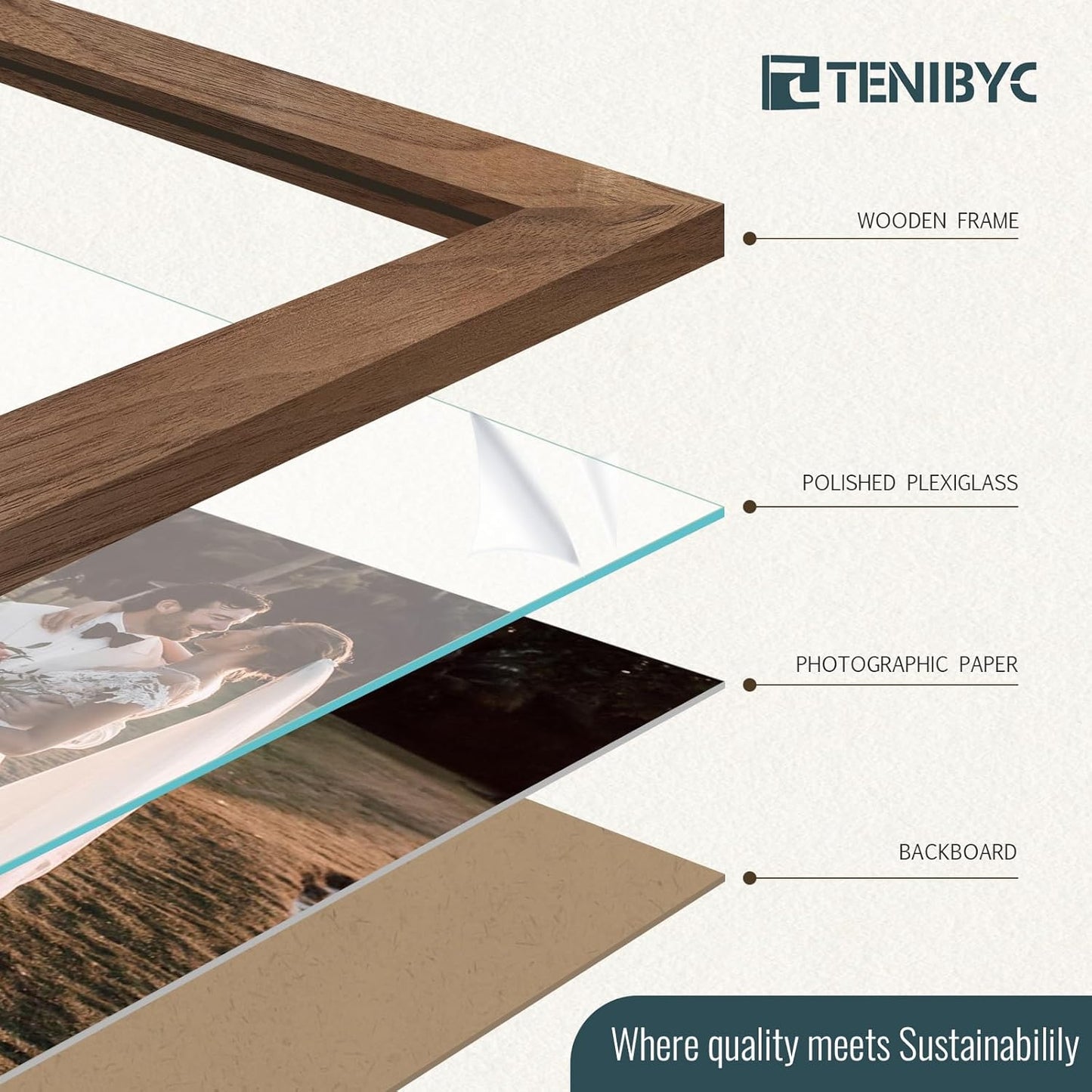 20x24 Picture Frame 4 Pack, Brown Walnut Wood Poster Frame, Horizontal and Vertical Display, Wall Hanging