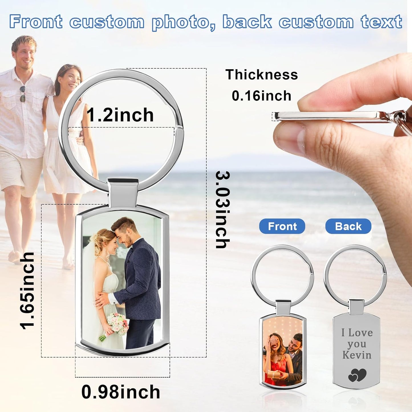 Double Side Custom Keychain with Picture Personalized Engraving Photo Text Customized Gifts for Men Women