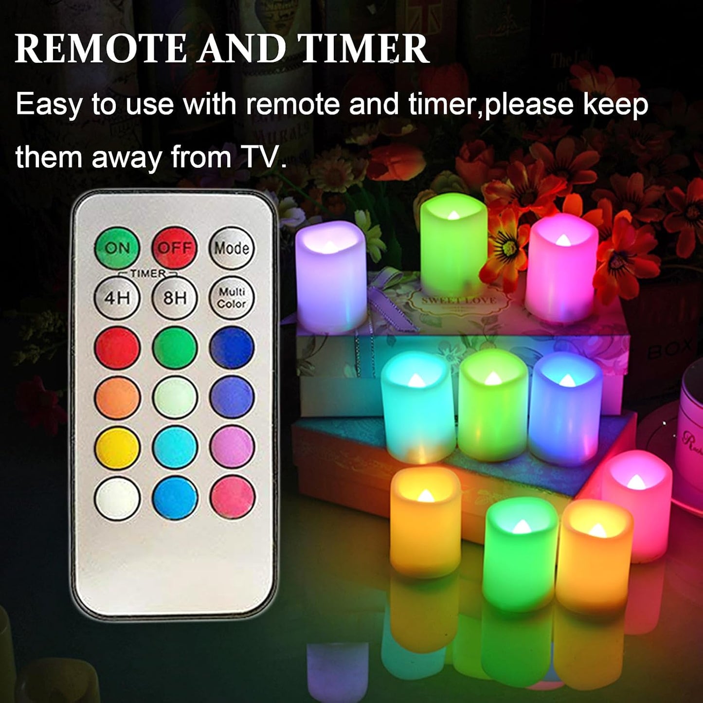 SWEETIME Colored Flameless Votive Candles with Timer-Color Changing Led Tea Light,Battery Operated RGB Votive Candles,Rainbow Tealights Party Decor,1.5"x 2",Set of 10