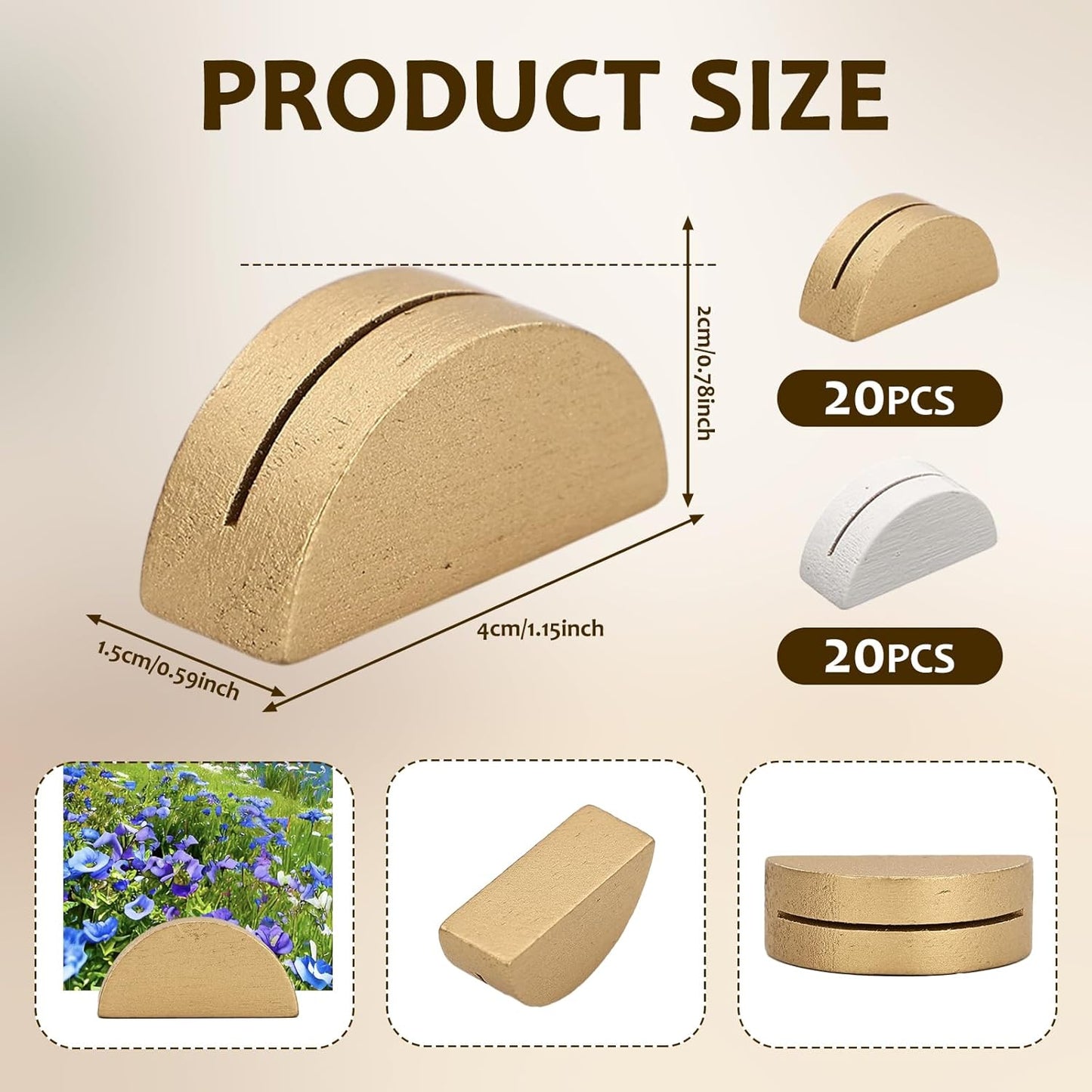 40 PCS Gold and White Table Number Stands, Wooden Table Number Holders, Place Card Holders, Half-Round Tables Numbers Stand for Wedding Party Office Tag Restaurant