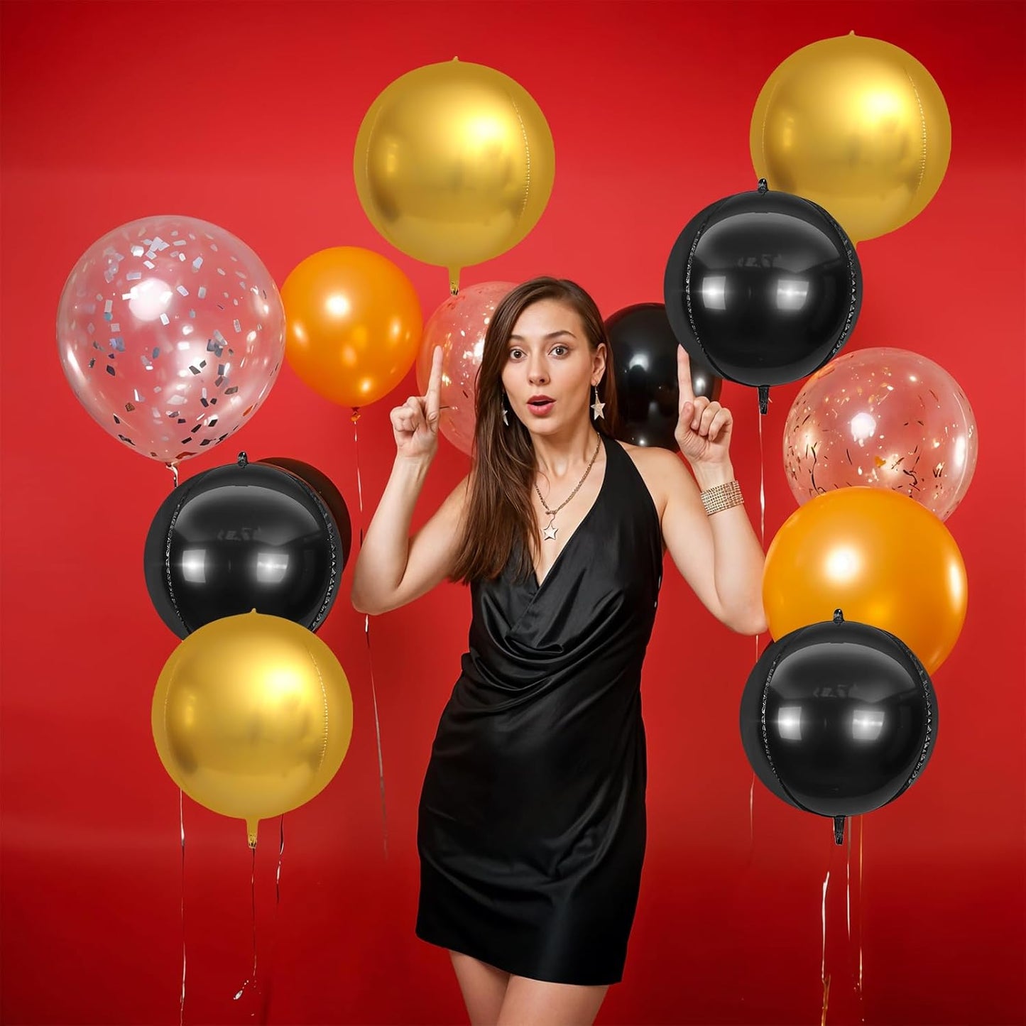 6Pcs Black Gold Round Foil Balloons,Giant 4D Round Ball Balloons,22 Inch Metallic Black Gold Balloon for Birthday Wedding Graduation Prom Party Decorations