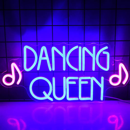 Dancing Queen Neon Sign Dance Led Sign Purple Neon Lights Dance Club Lights Up Sign USB Powered Switch Neon Signs for Wall Decor Dance Studio Dancing Party Bar Dance Club (16.5 * 7.9 inch)