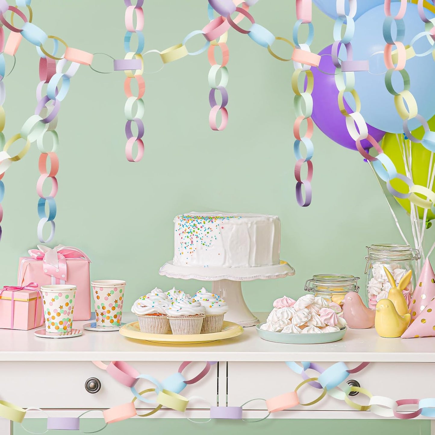 Lincia 600 Sheet Halloween Paper Chain Garland, Construction DIY Crafts Chain Strip for Fall Thanksgiving Party Decor, 1x8 Inch with Double Sided Tape (Macaron)