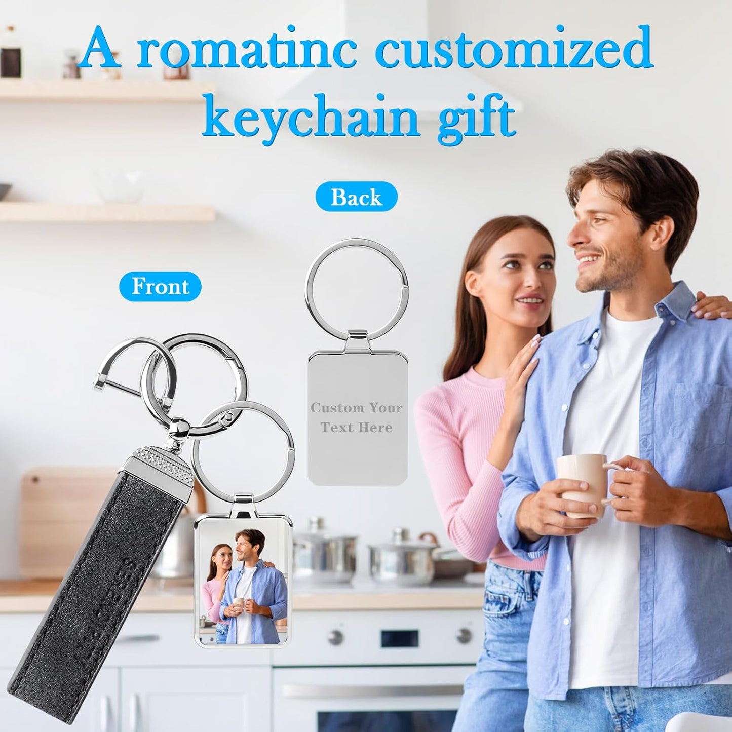 Double Side Custom Keychain with Picture Personalized Engraving Photo Text Customized Gifts for Men Women