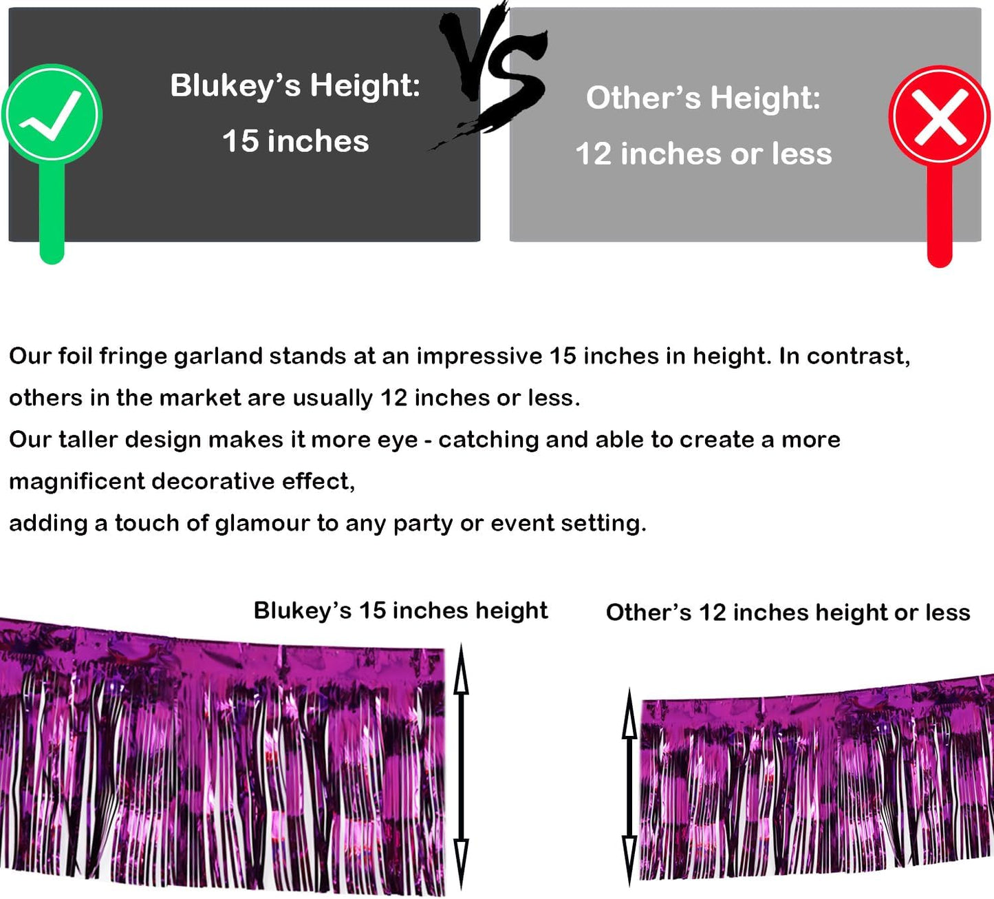 Thick 10 Feet by 15 Inch Purple Foil Fringe Garland - Pack of 3 | Shiny Metallic Tinsel Banner for Parade Floats, Bridal Shower, Wedding, Birthday, Christmas | Wall Hanging Drapes (3)