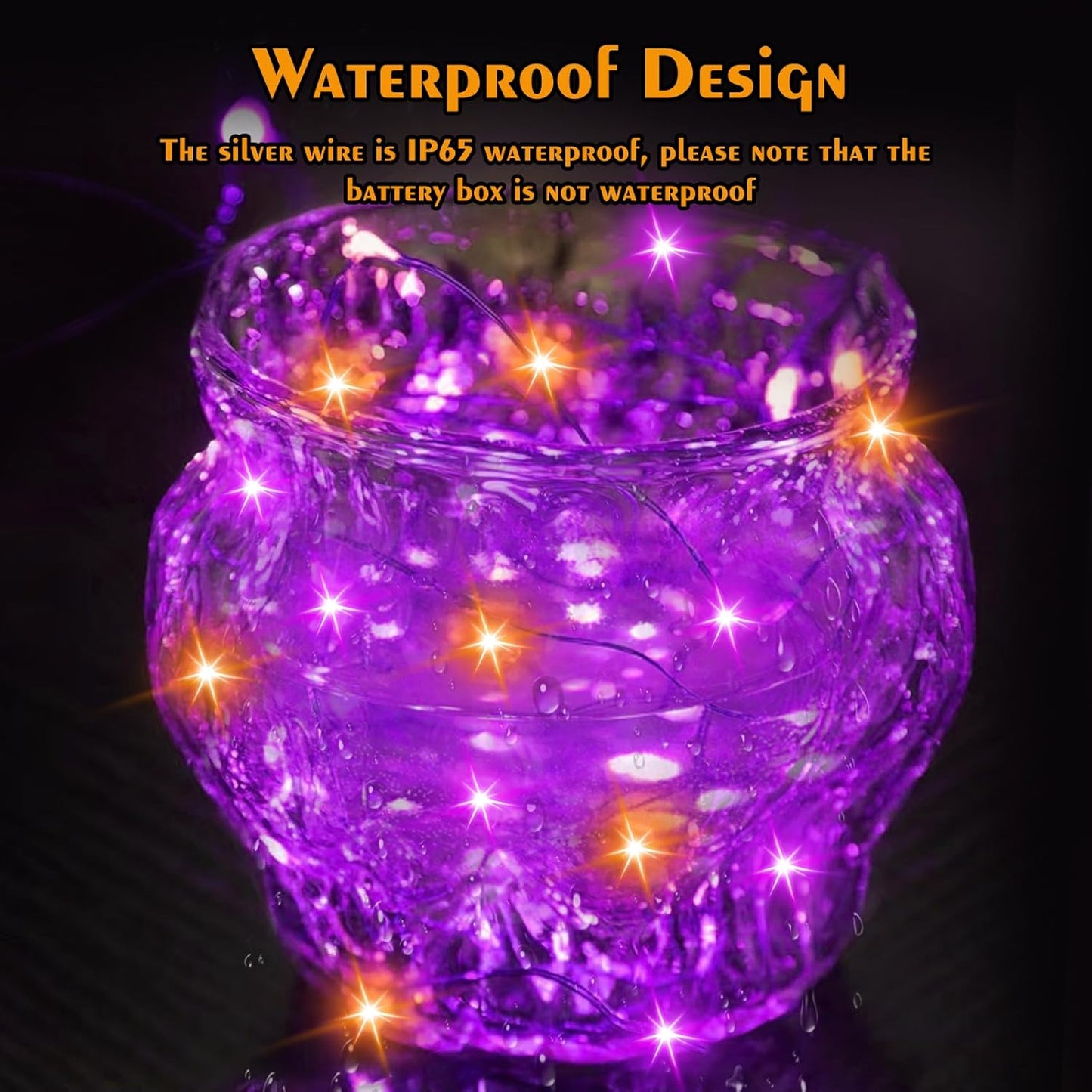 btfarm 12 Pack Fairy Lights Battery Operated [3 Modes], 7ft 20 Led Orange Purple Twinkle Lights String Lights Waterproof Bulk Mini Silver Wire for Halloween Mason Jars Vases Table Centerpiece Decor