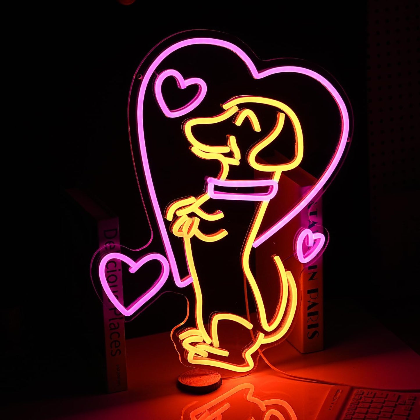 Love Dog Neon Sign USB Powered Pink Love Neon Light for Wall Decor Dimmable LED Cute Puppy Light Up Sign for Pet Shop Bedroom Animal Party Neon Decor Gift for Boys Girls(16.7 * 12.8In)