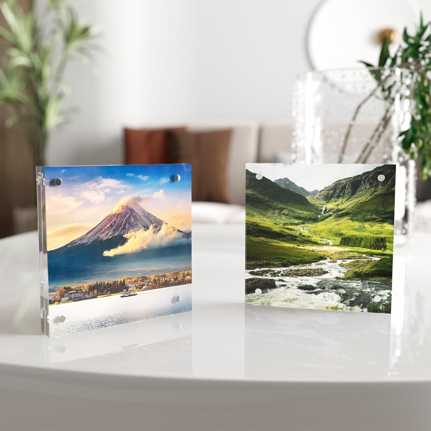 4x4 Acrylic Picture Frame 3 Pack, Clear Freestanding Double Sided Frameless Magnetic Photo Frames, Desktop Display Decor Gift