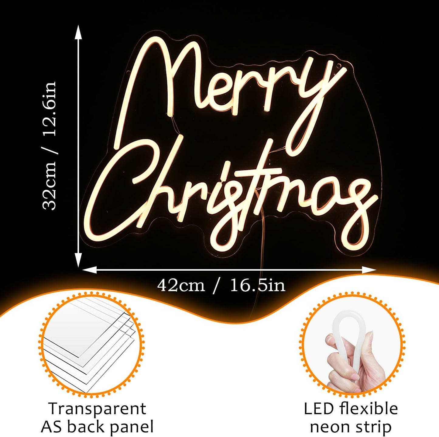 Merry Christmas Neon Sign USB Powered Merry Christmas Neon Light Sign for Christmas Decor Dimmable LED Christmas Light Up Sign for Christmas Home Party living Decor （16.5 * 12.6 In）