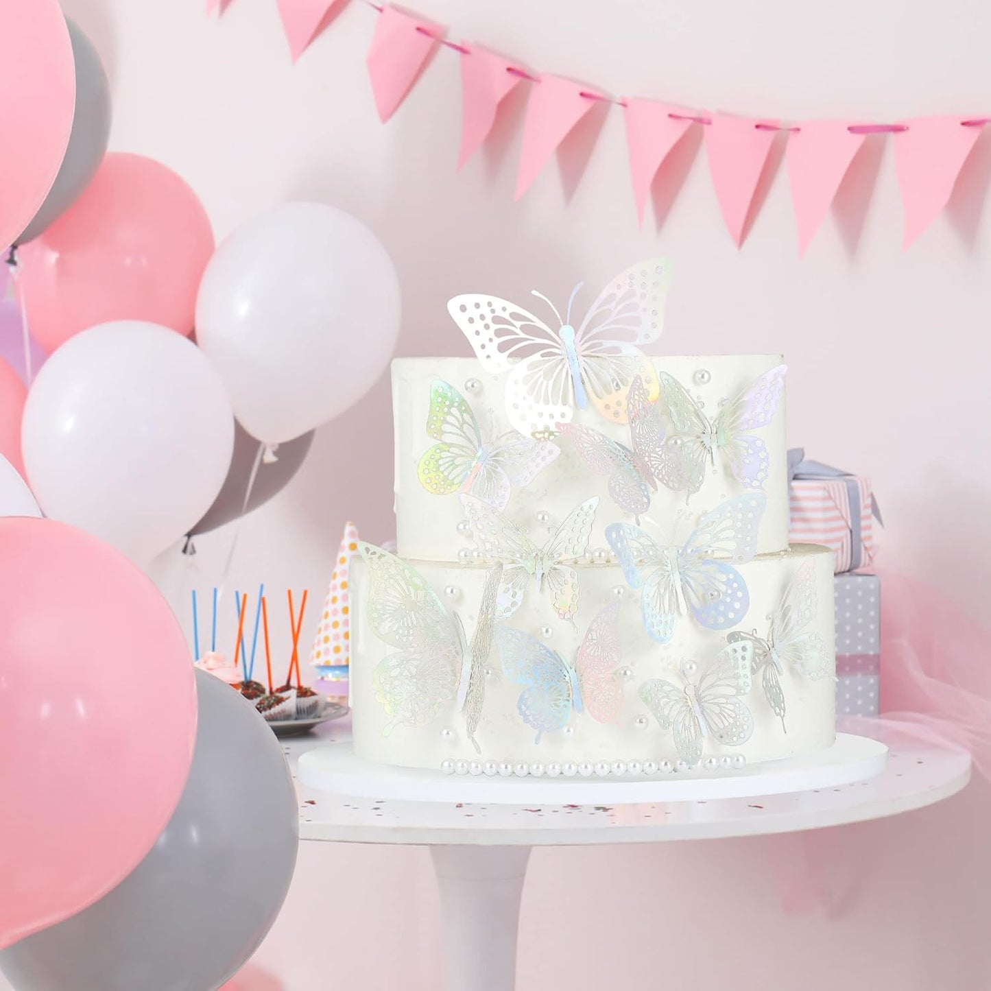 Gyufise 36 Pack Silver Laser 3D Butterfly Cupcake Toppers Hollow Cake Decorations for Birthday Wedding Fairy Party Wall Sticker Decal