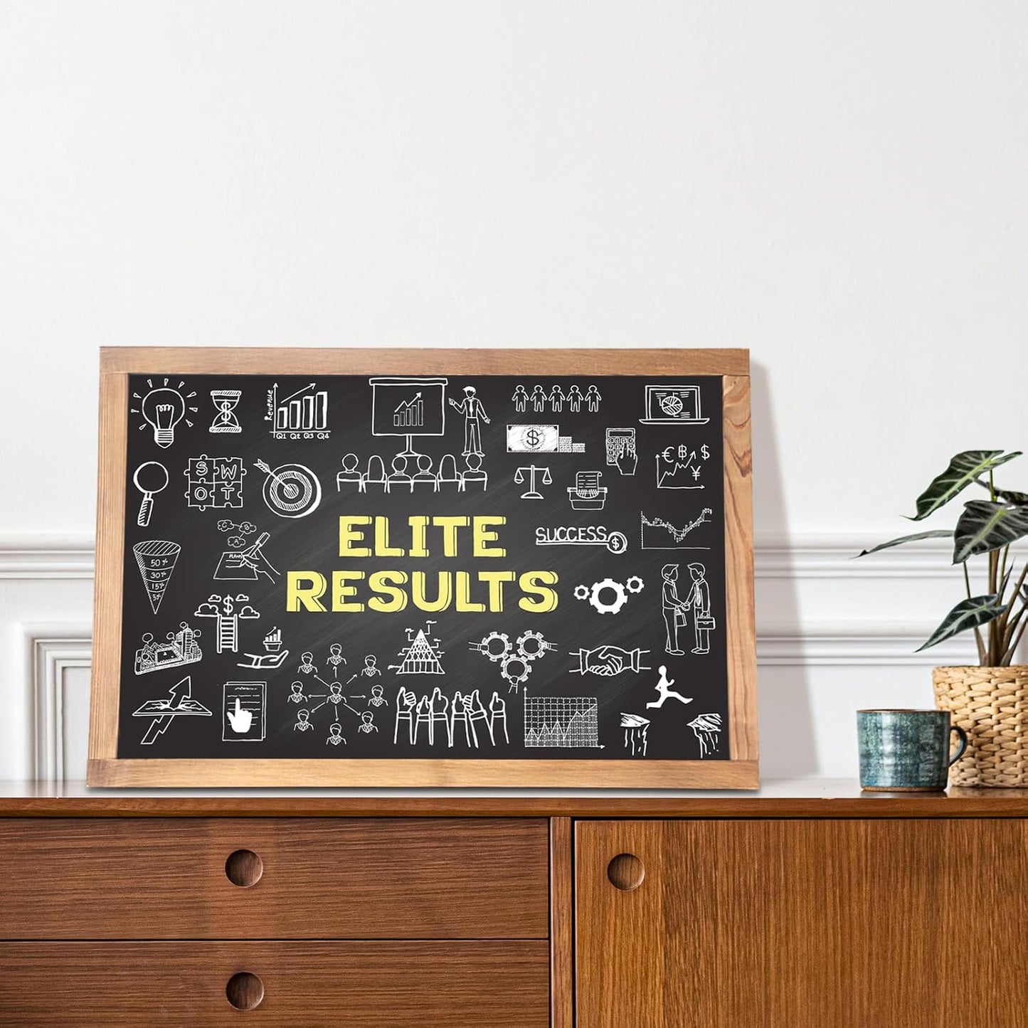 Magnetic Chalkboard Large Chalkboard for Wall Rustic Wood Framed Decorative Blackboard for Kids Hanging Blackboard for Home, Office, Restaurant 16" x 24"