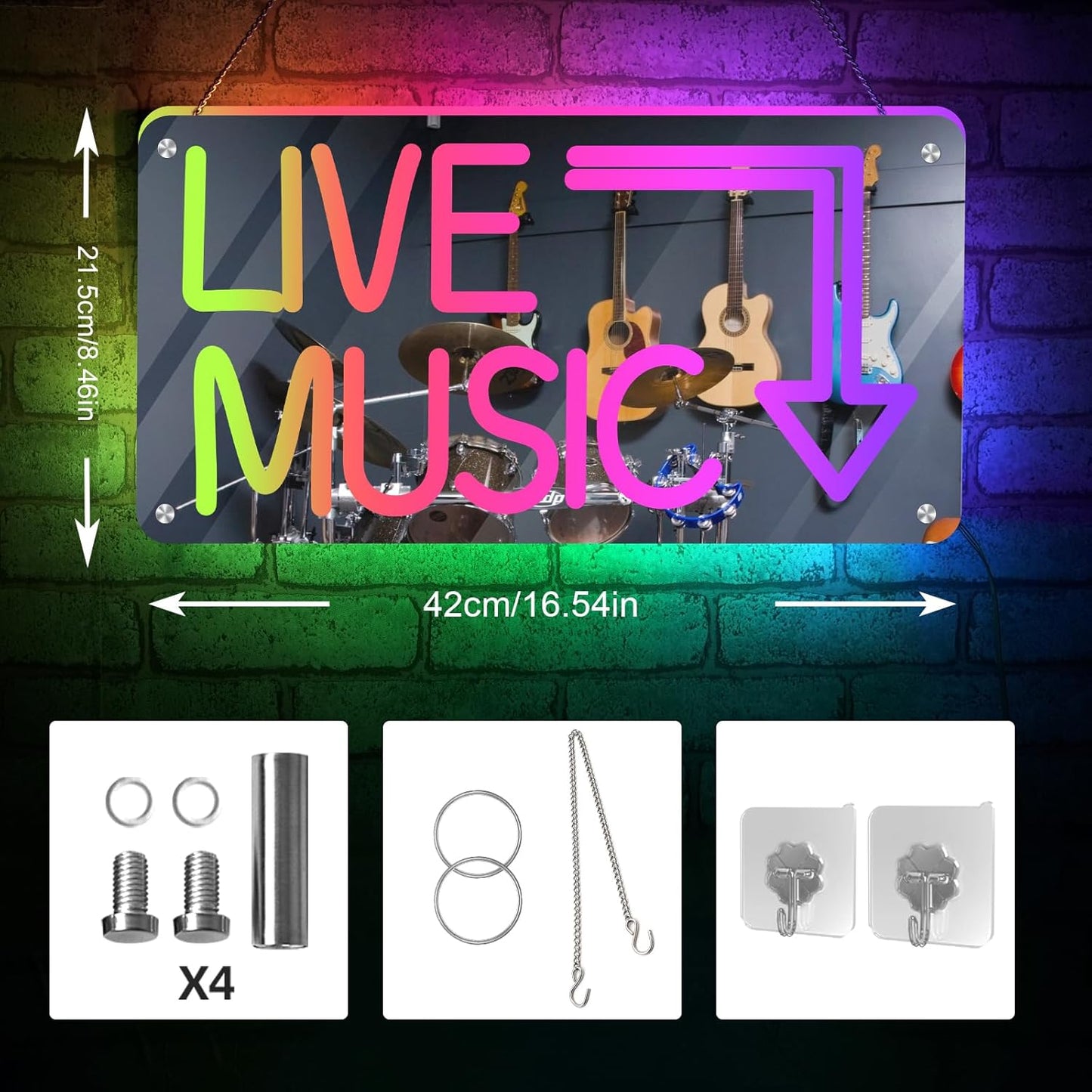 Live Music Neon Sign, Mirror LED Light Wall Décor with App-Controlled DIY Color, for Bars, Studios, Home