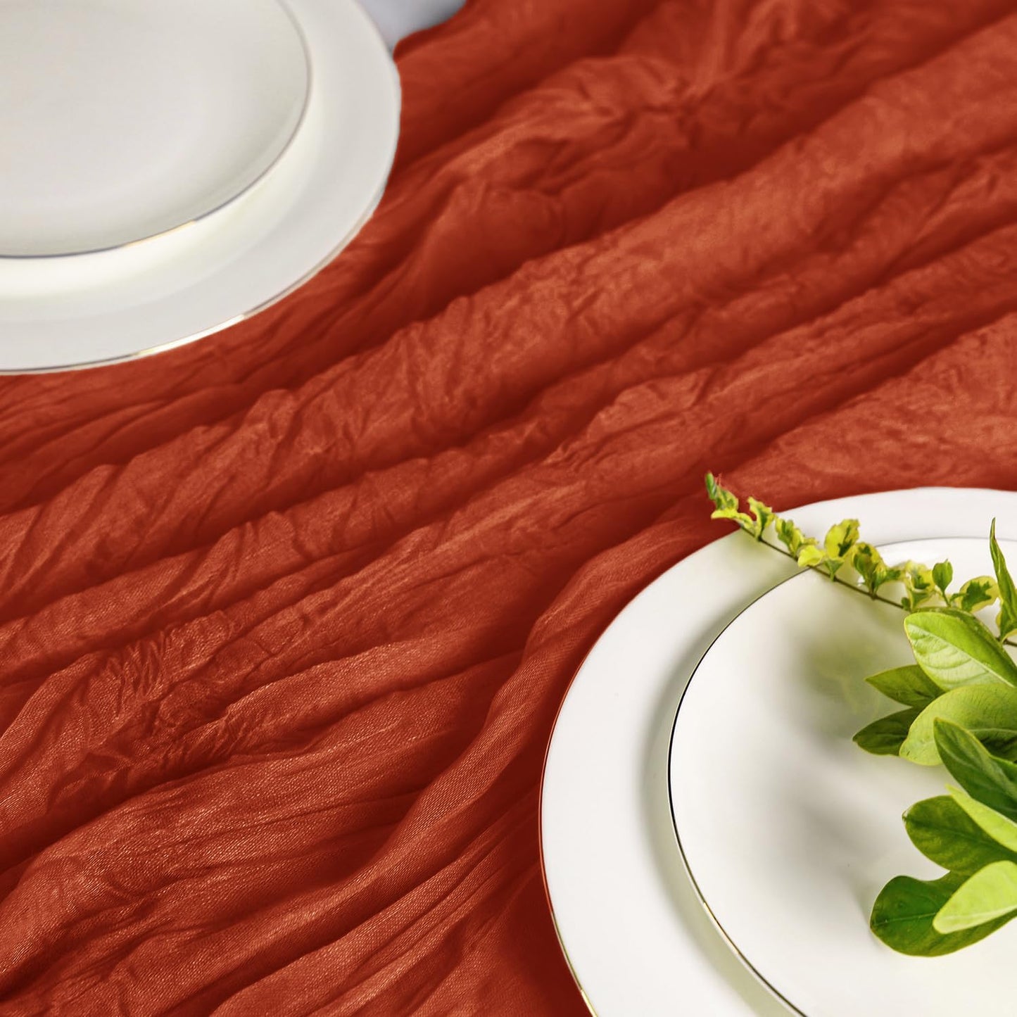 Hahuho Terracotta Cheesecloth Table Runner 10ft, Gauze Boho Rustic Table Runners for Wedding Birthday Party Baby Shower Decorations（1 Pack , 35x120 Inches）