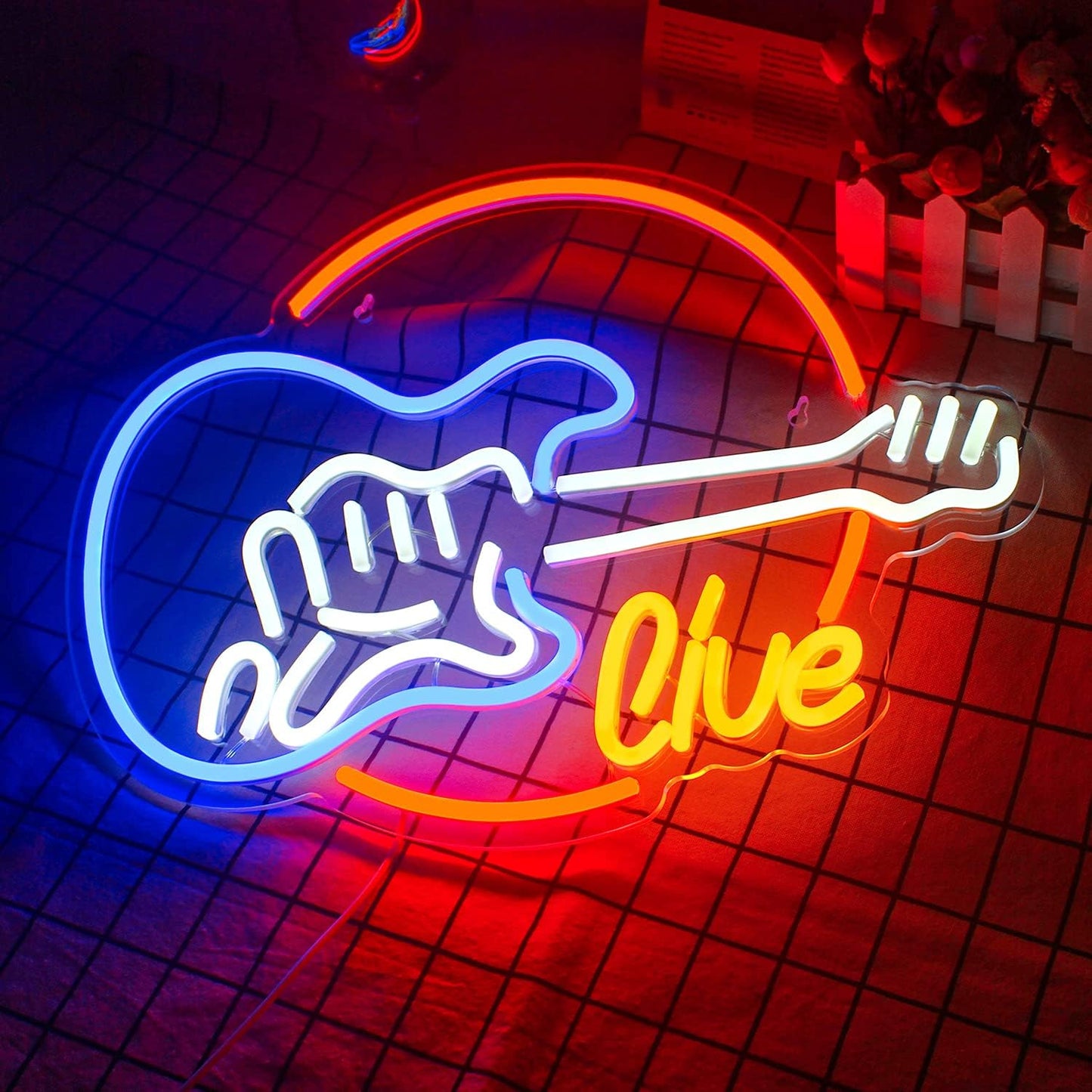 Wanxing Live Music Neon Signs Guitar Shape LED Signs Game Art LED Neon Signs for Wall Decor Studio Neon Light Signs USB Powered Switch Lights Up Sign for Party Lover Girl Boy(Colorful Guitar Live)