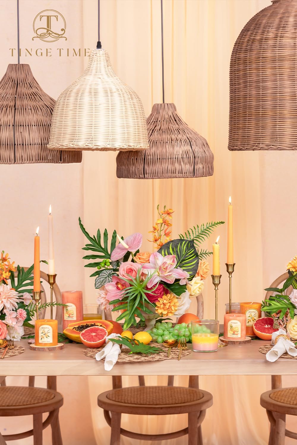 TINGE TIME Artificial Flowers Tropical Citrus & Pink Flower Combo for DIY Summer Wedding Bouquets Table Centerpieces Arrangements Party Baby Shower Home Decorations