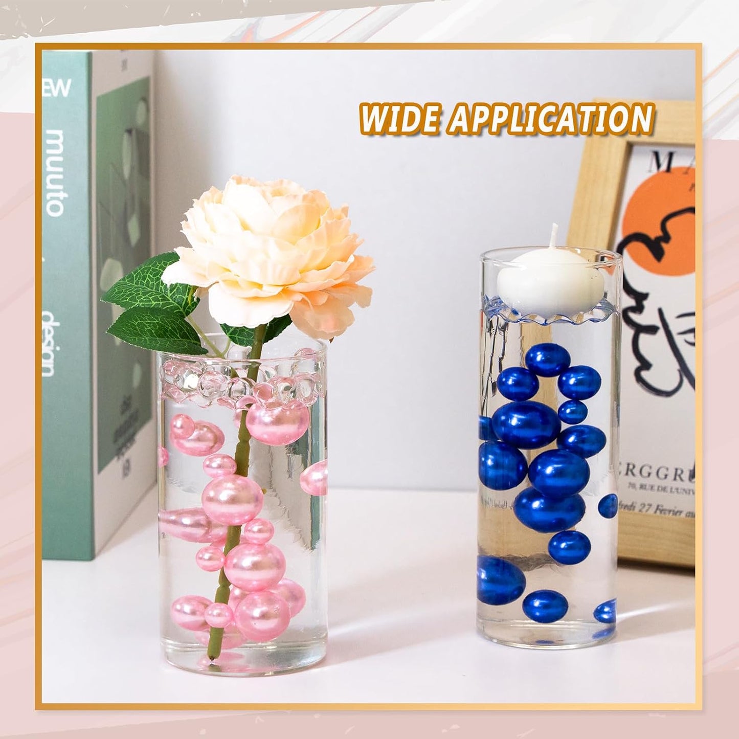 300Pcs Vase Filler RoyalBlue No Hole Faux Pearl Beads for Vase Filling Decorations, Candle Centerpieces, Wedding Centerpieces, Home Party Decor (8/14/20mm)