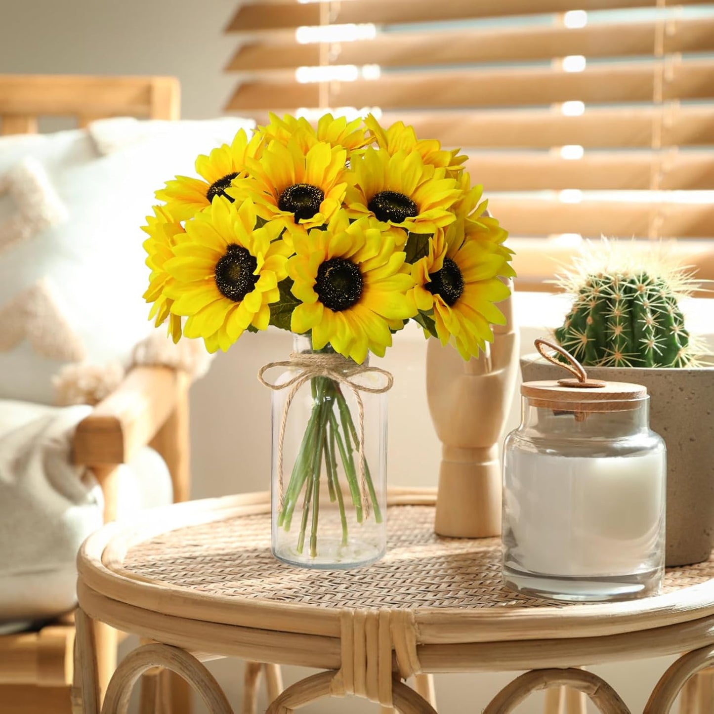 Leftover Sunflower Artificial Flowers in Vase,Sunflower Decor,Flower Centerpieces for Tables,Fake Flowers in Vase for Summer Decor, Yellow Decor