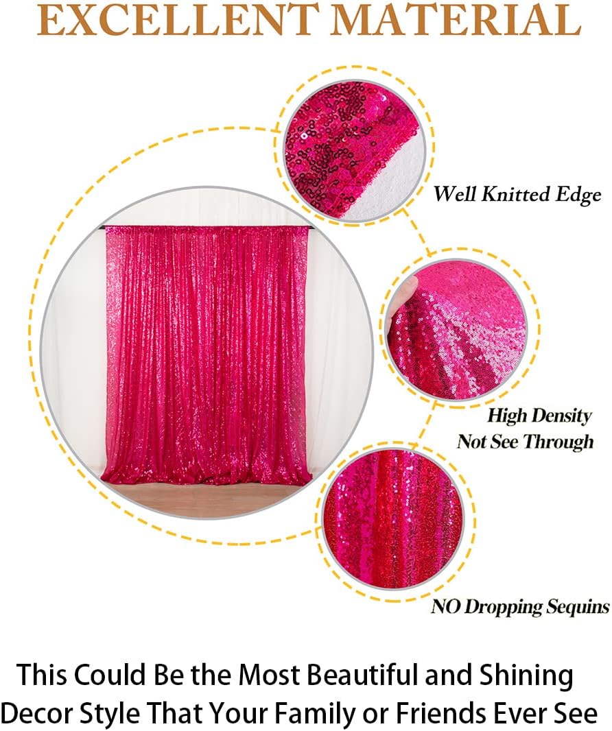ShiDianYi Hot Pink Sequin Backdrop 6FTX8FT - Rod Pocket Photography Background for Birthday Party Wedding Baby Shower Photo Booth Decor