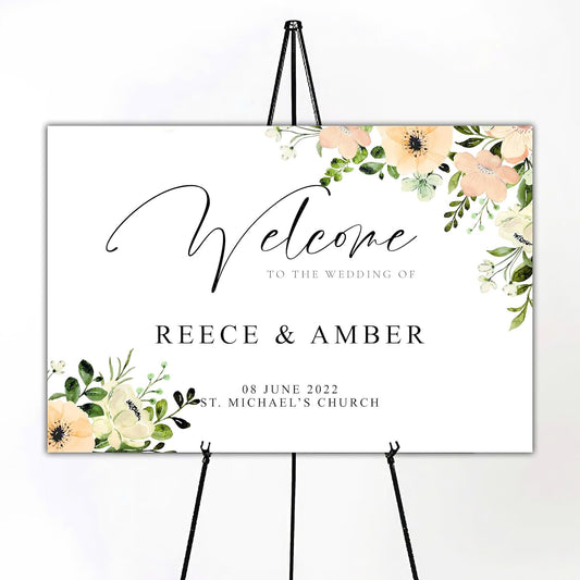 Personalized Wedding Welcome Sign Foliage Print Entrance Wedding Decor
